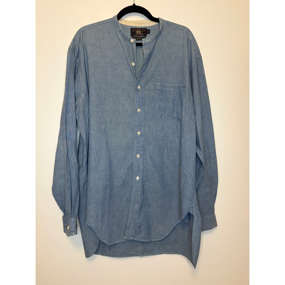 VTG RRL Ralph Lauren Cotton Chambray Band Collar Shirt Men L (Fits XL/XXL) NWOT